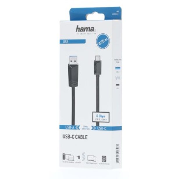 Hama USB-C 3.2 Gen1 kabel typ A-C 0,75 m, černý