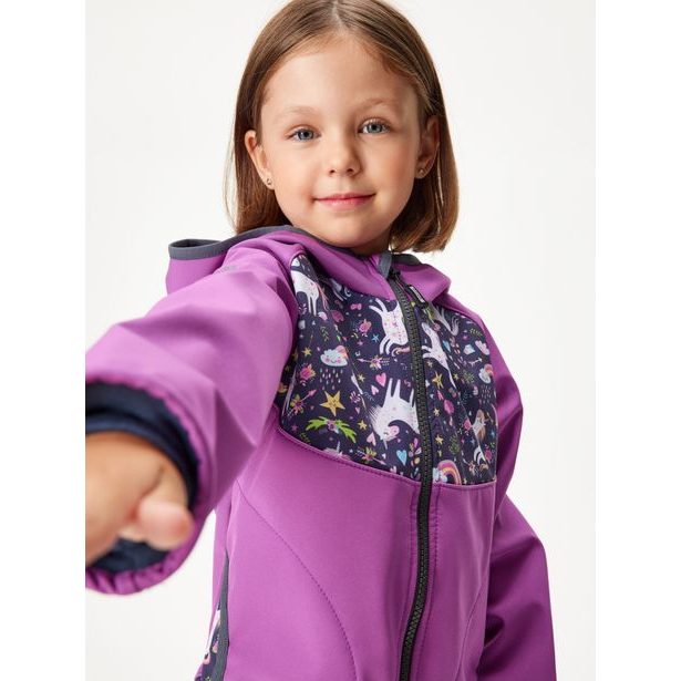 Unuo, Softshellová bunda s fleecem, Ostružinová, Jednorožci ( Unuo softshell jacket printed)