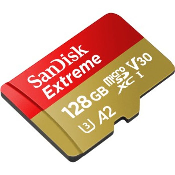 SanDisk Extreme microSDXC 128 GB + SD Adapter 190 MB/s and 90 MB/s A2 C10 V30 UHS-I U3