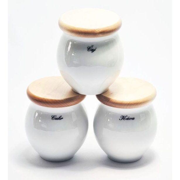 dóza BAŇÁK-NÁPISY různé, dř.víčko, čes.porcelán