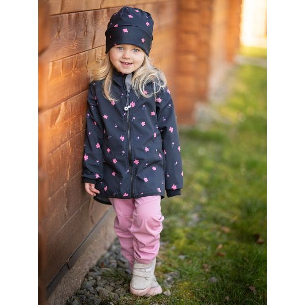 Unuo, Dětská softshellová bunda s fleecem Basic, Černá, Květiny