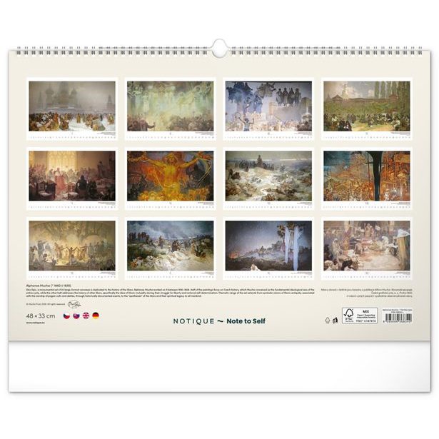 NOTIQUE Nástěnný kalendář Slovanská epopej – Alfons Mucha 2027, 48 x 33 cm