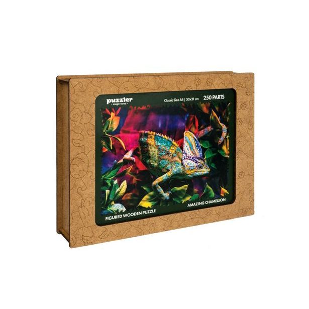 DŘEVĚNÉ BAREVNÉ PUZZLE - Úžasný chameleon