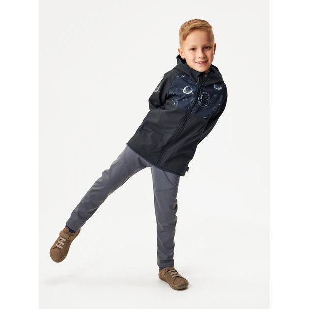 Unuo, Dětská softshellová bunda s fleecem Basic, Černá, Planety