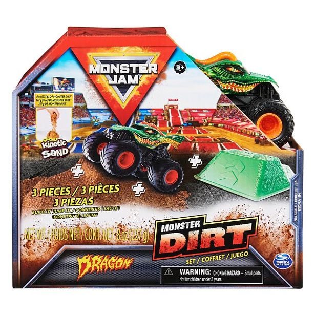 SpinMaster MONSTER JAM - sběratelský kovový model Monster Truck, Dragon set s doplňky, 1:64