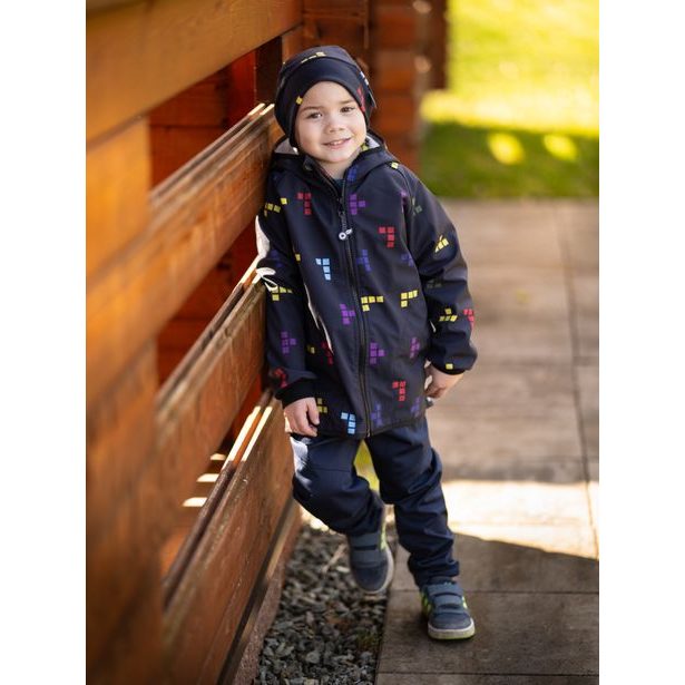 Unuo, Dětská softshellová bunda s fleecem Basic, Černá, Kostičky