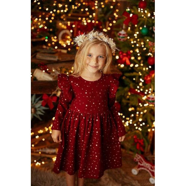 Dívčí slavnostní Lily Grey stars šaty - vínové