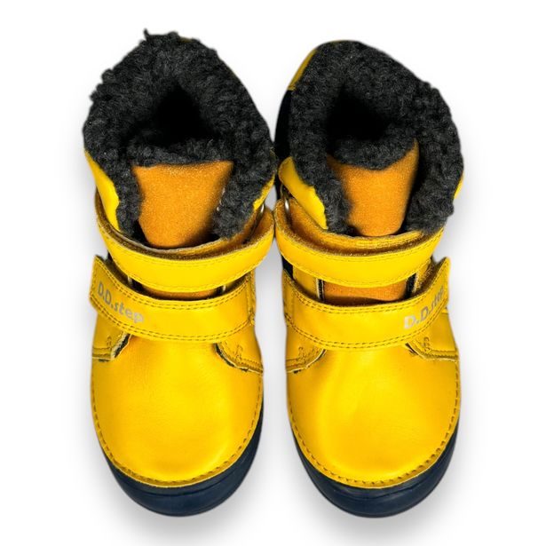 DDstep dětské zimní boty - žluté s dinosaurem