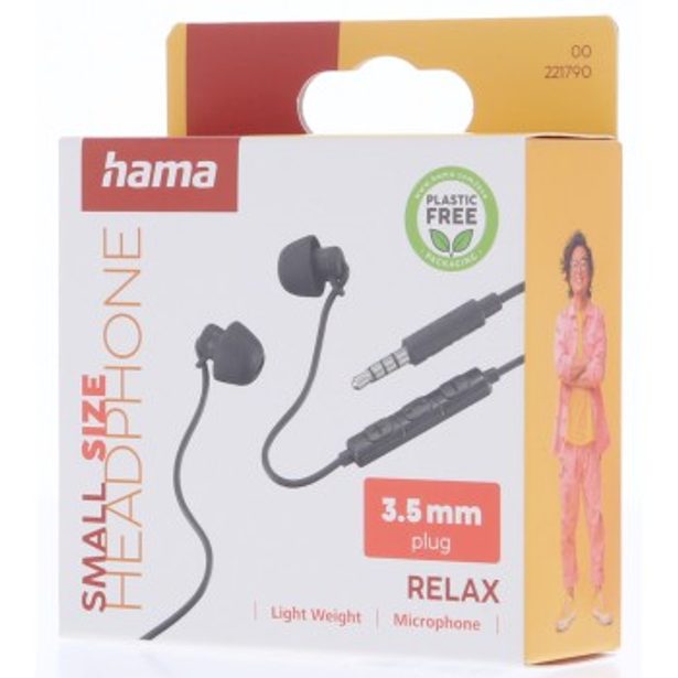 Hama sluchátka s mikrofonem Relax, mini špunty, černá