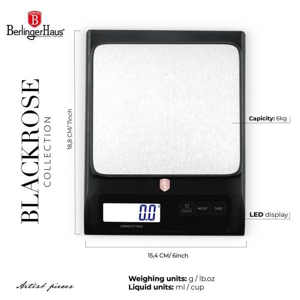 BERLINGERHAUS Kuchyňská váha digitální 6 kg Black Rose Collection BH-9913