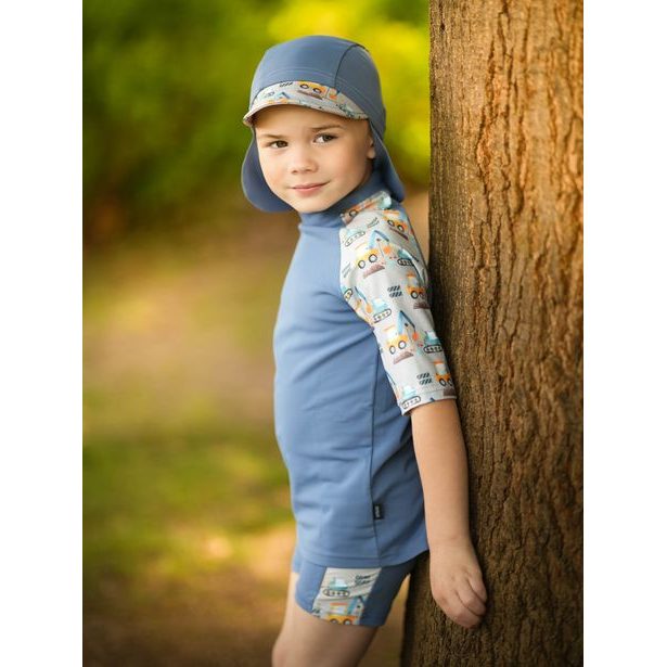 Unuo, Dětská kšiltovka s plachetkou a UV ochranou 50+, Modrá, Bagry