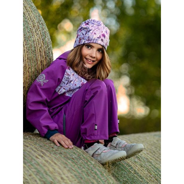 Unuo, Dětské softshellové kalhoty s fleecem, Ostružinová, Louka