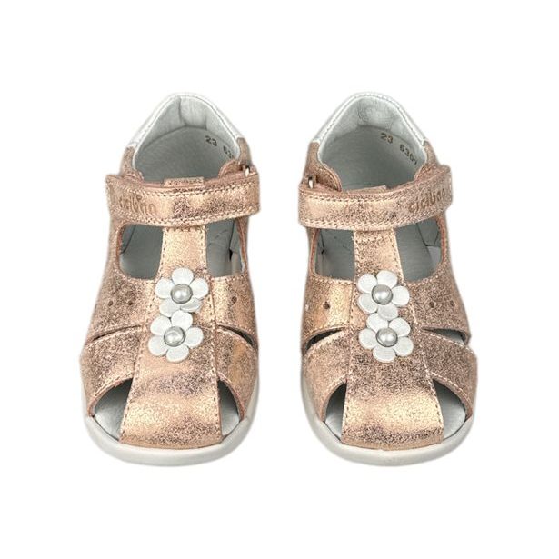 Dívčí kožené sandály Ciciban - Růžové s květinkami