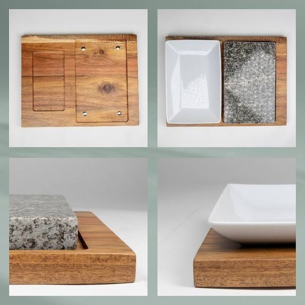 KELA Servírovací misky žhavý kámen XL Country akátové dřevo tmavě šedá 29,0x23,0x4,5cm KL-16629