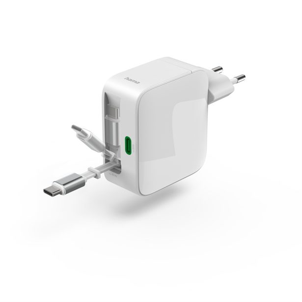 Hama rychlá USB nabíječka GaN 2x USB-C, PD 30 W, navíjecí kabel
