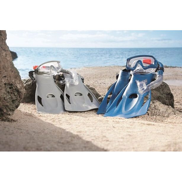 Šnorchlovací set - ploutve, brýle, šnorchl (šedý/modrý)