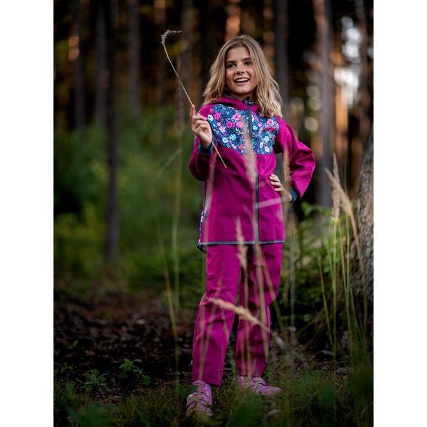 unuo Softshellová bunda bez zateplení Květinky malinová (Unuo softshell jacket)