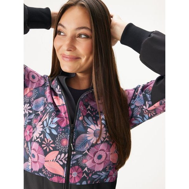 Unuo, Dámský softshellový kabát s fleecem Street, Černá, Kouzelné květiny