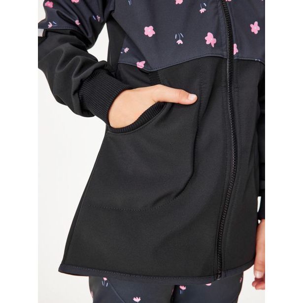 Unuo, Dívčí softshellový kabát s fleecem Street, Černá, Květiny