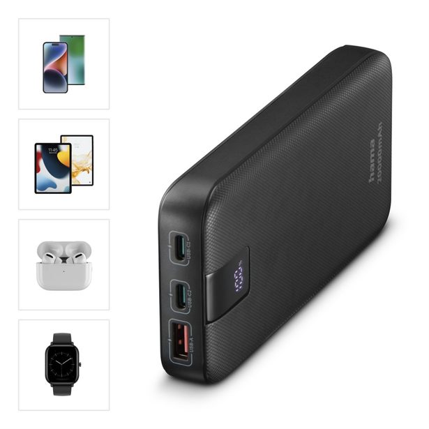 Hama PD 20 powerbanka, 20000 mAh, 3 výstupy: 1x USB-C, 2x USB-A, LED displej, PD, Qualcomm