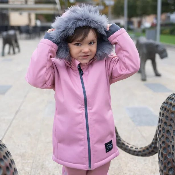 ESITO Dívčí zimní softshellový kabát s beránkem Antique pink