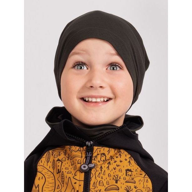 Unuo, Dětská čepice z teplákoviny Homeless, Tm. Khaki