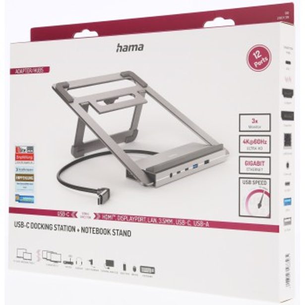 Hama USB-C dokovací stanice a stojan pro notebook Connect2Office Stand, 12 portů