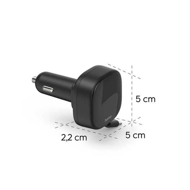 Hama rychlá USB nabíječka do vozidla, 2x USB-C, PD 30 W, navíjecí kabel