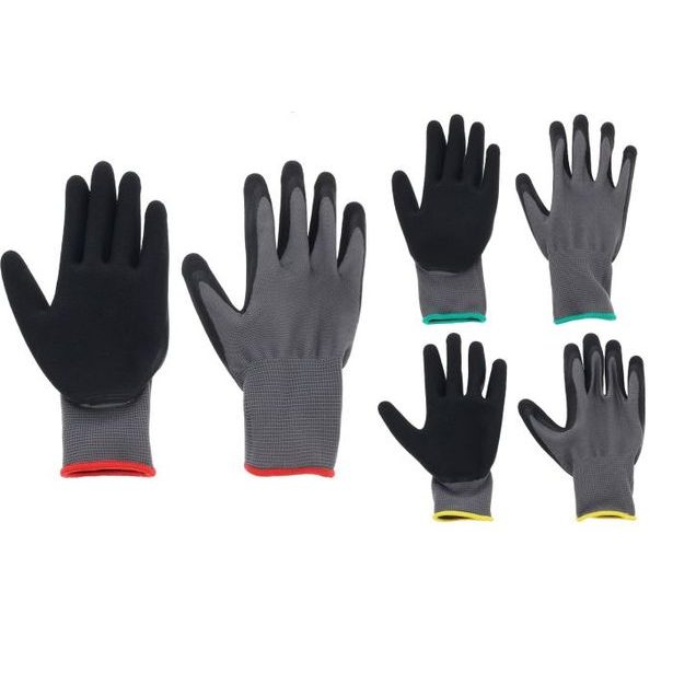 rukavice 1 pár, PES+PVC, ČERNÉ, 3druhy lemu, zahradní