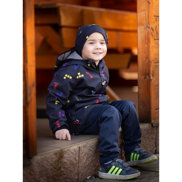 Unuo, Dětská softshellová bunda s fleecem Basic, Černá, Kostičky