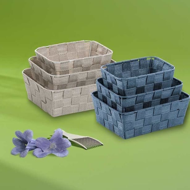 KELA Košík Alvaro PP vláknová stuha kouřově modrá 3 kusy KL-24378