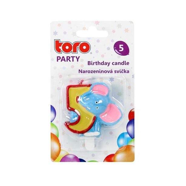 TORO SVÍČKA DORTOVÁ, ČÍSLICE 5 "SLON", 5X4X1,3CM_hamashop