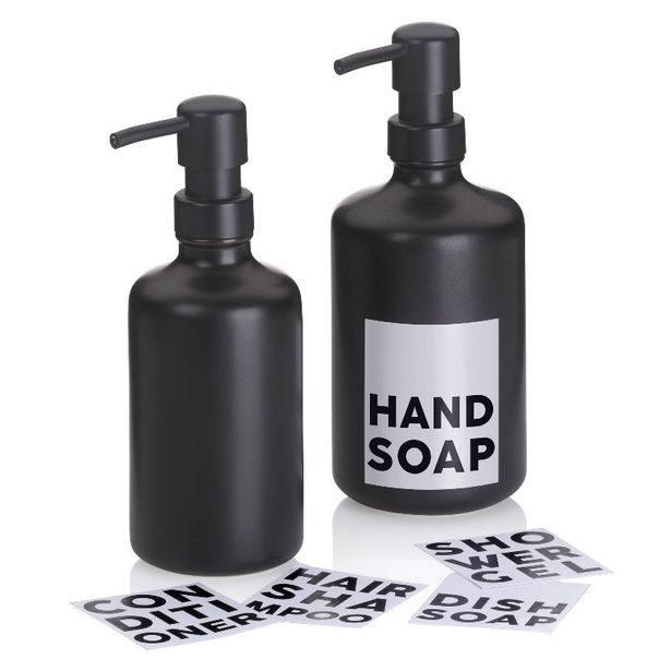 KELA Dávkovač mýdla Leonie keramický černý 20,0cm 7,5cm 300,0ml KL-23698