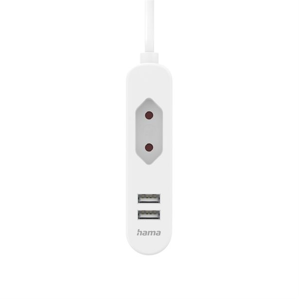 Hama síťová nabíječka s prodlužovacím kabelem, 2x USB-A, 1x el. zásuvka Euro, 1,9 m
