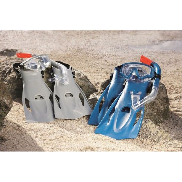 Šnorchlovací set - ploutve, brýle, šnorchl (šedý/modrý)