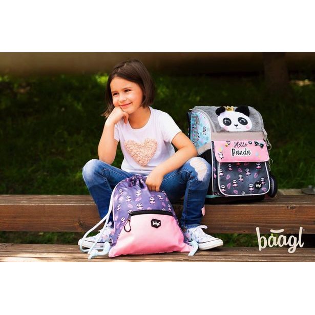 BAAGL SET 5 Zippy Panda: aktovka, penál, sáček, zástěra, peněženka