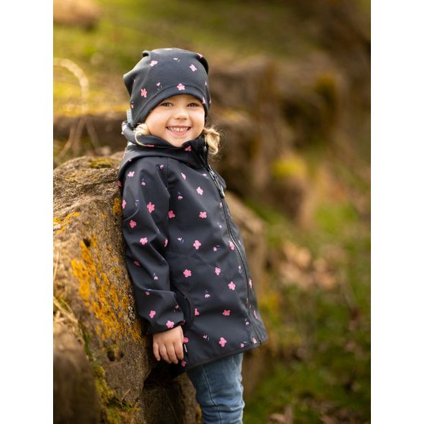 Unuo, Dětská čepice fleecová Homeless, Černá, Květiny