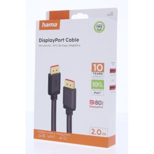 Hama DisplayPort 2.1 kabel UHD/16K, 80 Gb/s, 2 m