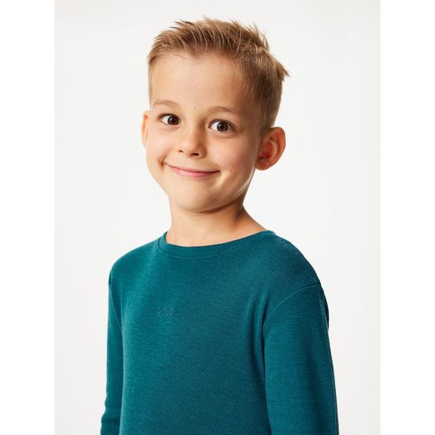 Unuo Dětské merino triko s dlouhým rukávem, Petrolejová
