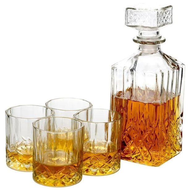 EXCELLENT HOUSEWARE Whiskey set karafa + sklenice sada 5 ks křišťálové sklo, 0,9L KO-CD1003190