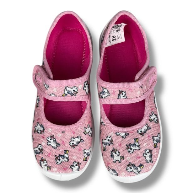 Domácí obuv, baleríny Befado - růžové, jednorožci