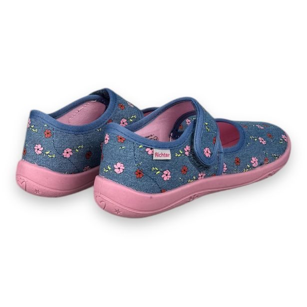 Dívčí BIO bačkory Richter - Modré s květinami