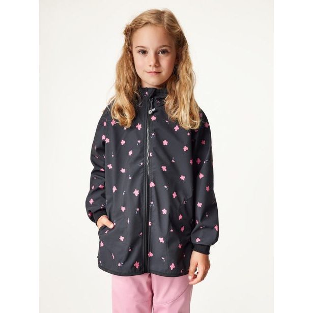 Unuo, Dětská softshellová bunda s fleecem Basic, Černá, Květiny