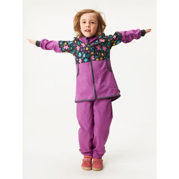 Unuo Dětské softshellové kalhoty s fleecem Basic, Ostružinová, Kytičky