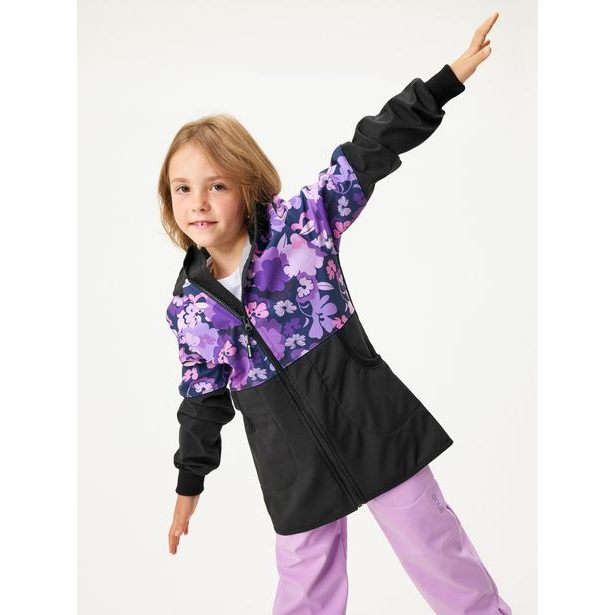 Unuo Dívčí softshellový kabát s fleecem Street, Černá, Kytky