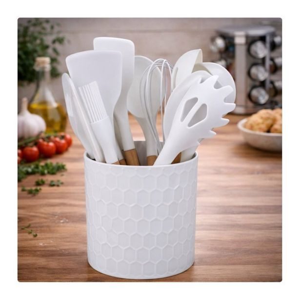 ALPINA Kuchyňské náčiní s bambusovou rukojetí ve stojanu 12 ks 32 cm bílá ED-233245