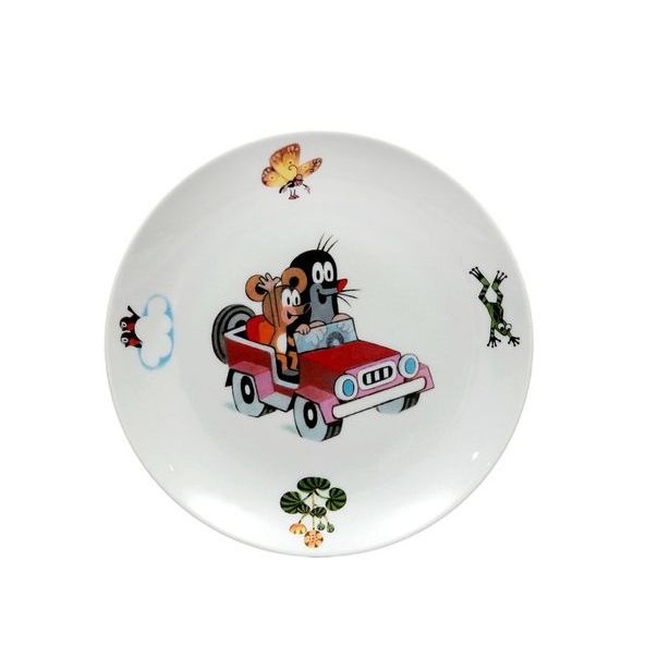 talíř d21cm mělký, KRTEK a auto,dětský,český porc.