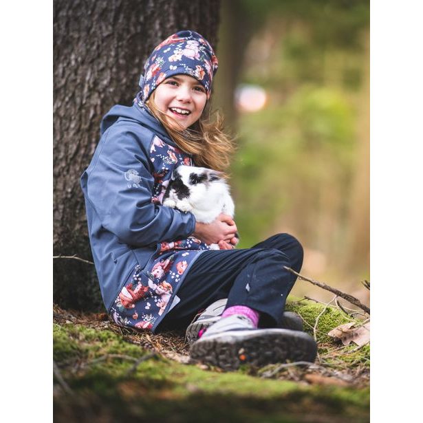 Unuo, Dětská softshellová bunda s fleecem, Tm. Šedá, Zajíček