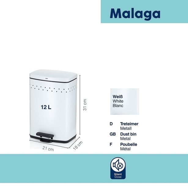 KELA Kosmetický koš Malaga kov 21 x 18,5 x 31cm 5l bílá KL-23970