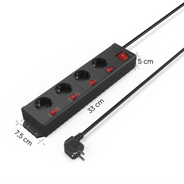 Hama prodlužovací přívod XL, 4 zásuvky schuko, 5 vypínačů, 1,4 m, černá